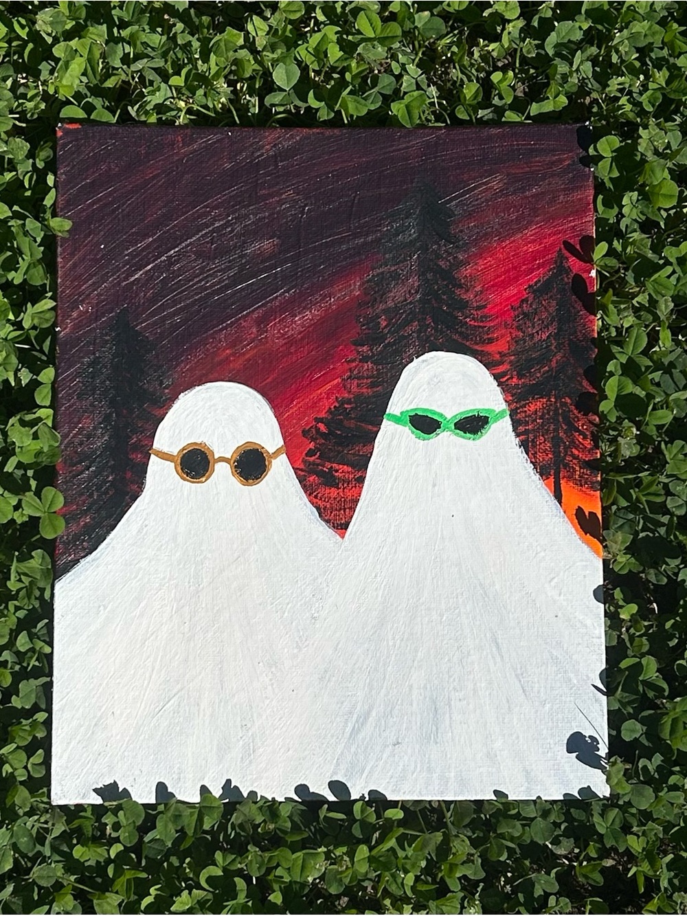 Hand Painted Spooky Sunset Ghost Duo Acrylic Painting (8" x 10")